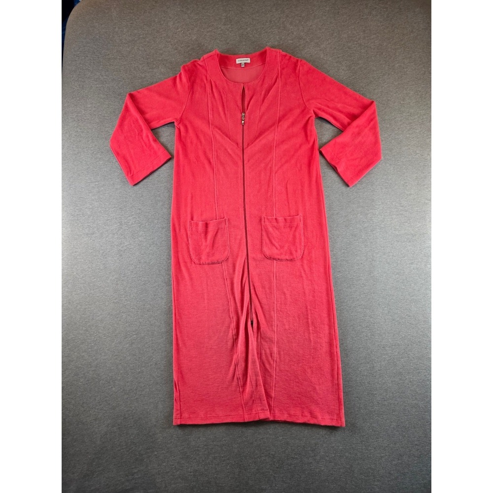 Cuddledown‎ Jumper Robe Womens M Coral Pink 100% Pima Cotton Zip Terry Lounge